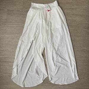 IUGA Flowy Pants Wide Leg for Women High Split Palazzo M White Shorts Lined